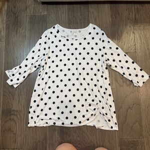 NWT EST. 1946 Woman‎ Plus Size 18/20W White Black Polka Dot 3/4 Sleeve Tunic Top